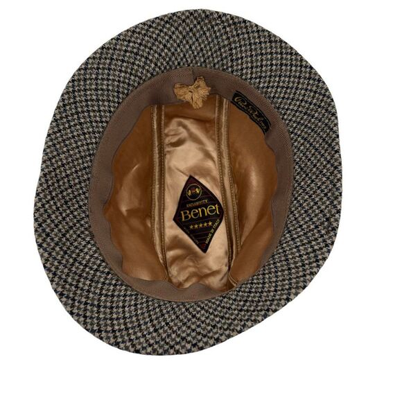 Vintage Exclusivity Benet Made in Italy Tan & Blue Houndstooth Wool Bucket Hat